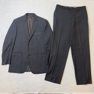 Pronto Uomo Signature Italian Wool Suit Gray Blue Plaid Tollegno 1900 Super 120s